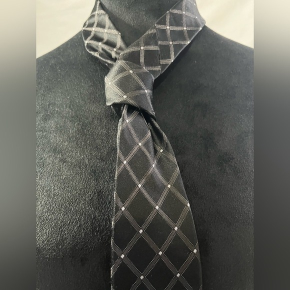 George Other - George Windowpane Lattice Tie Black Gray Silver Men's Neck Tie